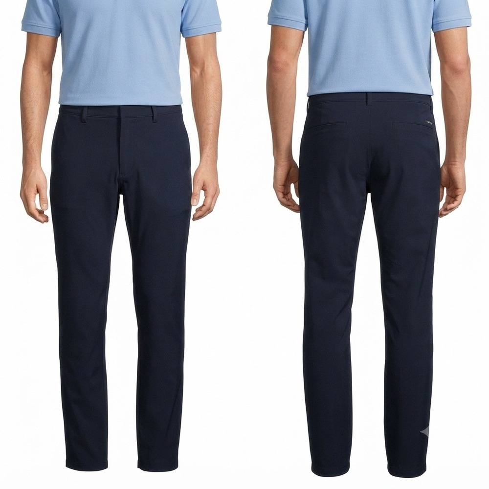Lands End Mens Active Chino Pants Navy Blue 38x30 Straight Leg 530222 Polyester
